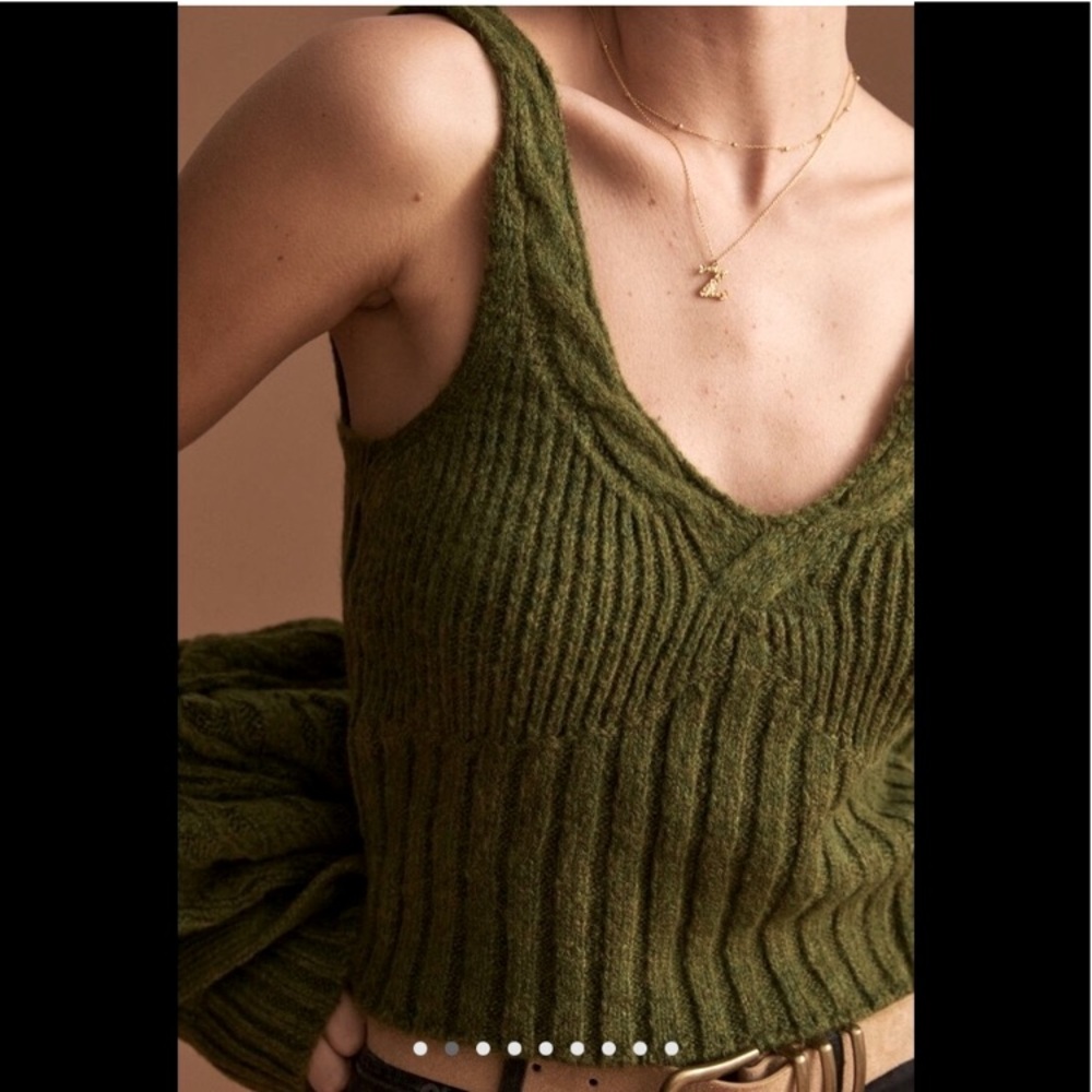 ANTHROPOLOGIE Cable-knit Sweater Tank In Green